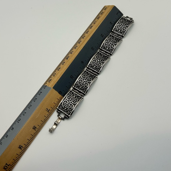 Brighton Jewelry Bar Link Bracelet Silver Plated Scrolled Hearts 7.5" Vintage - Picture 10 of 12